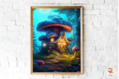 Beautiful Fairy Mushroom House Wall Art