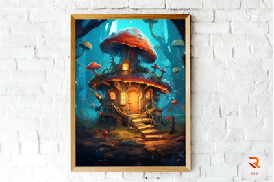 Beautiful Fairy Mushroom House Wall Art