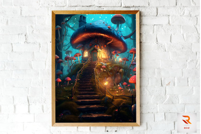 Beautiful Fairy Mushroom House Wall Art