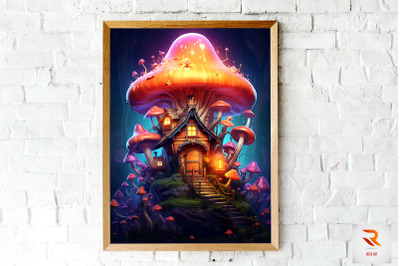 Night Fantasy Mushroom House Wall Art