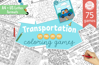 Transportation coloring games and activities for kids