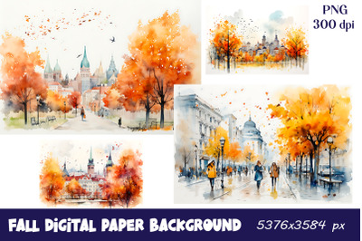 Autumn landscape watercolor painting