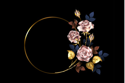 Round Frame with Pink Gold Roses