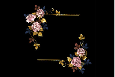 Rectangular Composition with Pink Gold Roses