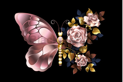 Flower Butterfly with Pink Gold Roses