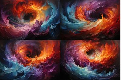 painting of a colorful swirl of paint on a black background
