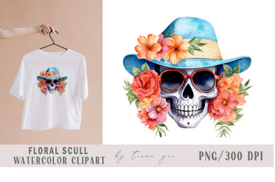 Floral summer scull with flower bouquet clipart- 1 png file