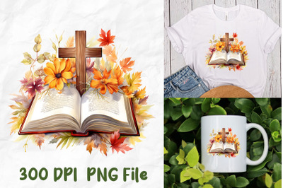 Jesus Christ Cross Bible Autumn Leaves