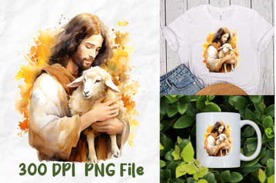 Jesus Christ Hug Sheep His Child Fall