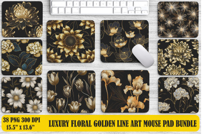 Luxury Floral Golden Line Art Mouse Pad