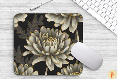 Chrysanthemum Golden Line Art Mouse Pad