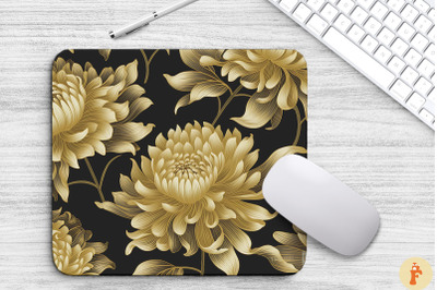 Chrysanthemum Golden Line Art Mouse Pad