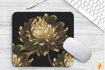 Chrysanthemum Golden Line Art Mouse Pad