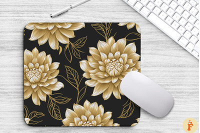 Elengant Gold Dahlia Floral Mouse Pad