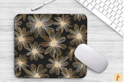 Daisy Floral Golden Line Art Mouse Pad