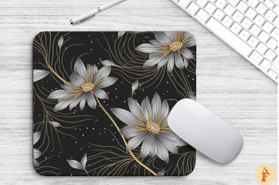 Daisy Floral Golden Line Art Mouse Pad