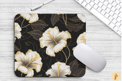 Elengant Gold Hibiscus Floral Mouse Pad