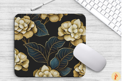 Elengant Gold Hydrangea Floral Mouse Pad