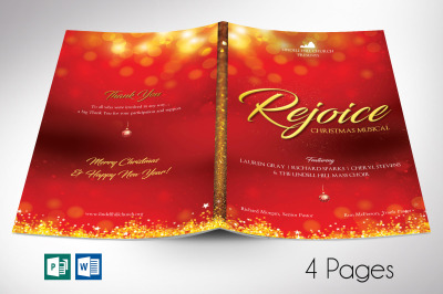 Rejoice Christmas Program Template for Word and Publisher | 4 Pages