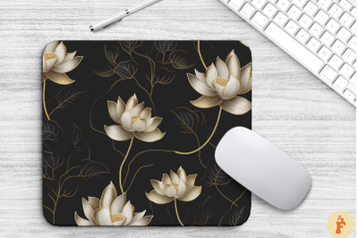 Lotus Floral Golden Line Art Mouse Pad