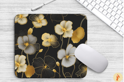 Pansy Floral Golden Line Art Mouse Pad