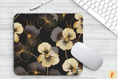 Pansy Floral Golden Line Art Mouse Pad