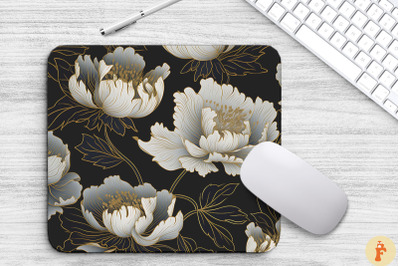 Peony Floral Golden Line Art Mouse Pad