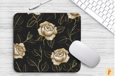 Rose Floral Golden Line Art Mouse Pad