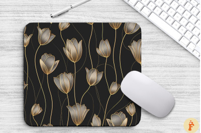 Tulip Floral Golden Line Art Mouse Pad