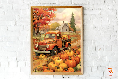 Beautiful Pumpkin Truck Autumn Wall Art