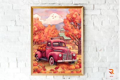 Beautiful Pumpkin Truck Autumn Wall Art