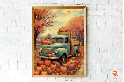 Beautiful Pumpkin Truck Autumn Wall Art