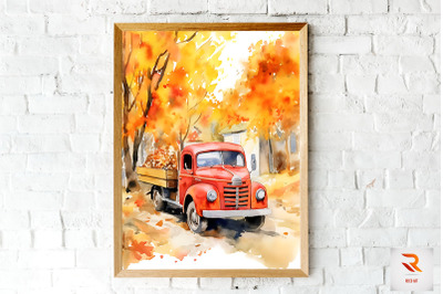 Red Truck Happy Autum Wall Art