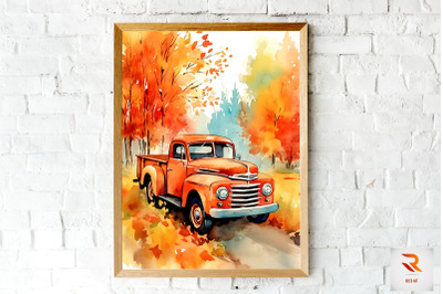 Red Truck Happy Autum Wall Art