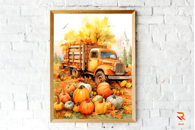 Red Truck Happy Autum Wall Art