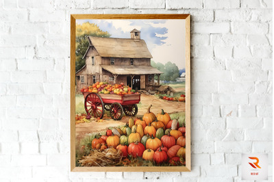 Watercolor Autumm Harvest Farm Wall Art