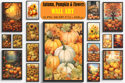 Autumn, Pumpkin &amp; Flowers Wall Art