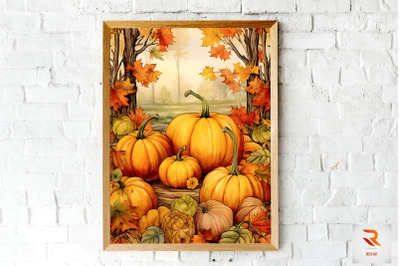 Pumpkin &amp; Autumn Leaves Wall Art