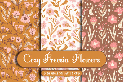 Cozy Freesia Flowers Seamless Patterns
