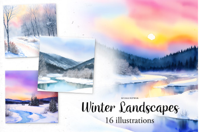 Winter landscapes - Watercolor | Illustration Bundle