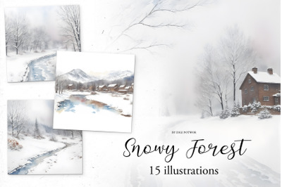 Snowy Forest - Watercolor | Illustration Bundle