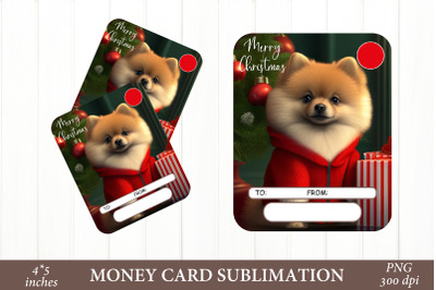 Money Card Christmas Dog PNG. Cute Dog Sublimation PNG