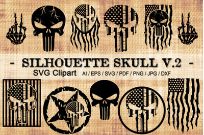 Silhouette Skull &amp; Skeleton Clipart V.2