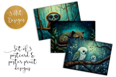 Dark Jungle Animals Mini Postcard Set