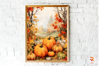 Pumpkin &amp; Autumn Leaves Wall Art