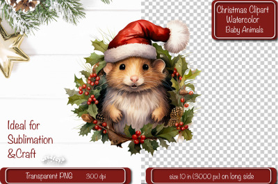 Christmas Clipart Animal Illustration Watercolor Christmas clipart PNG