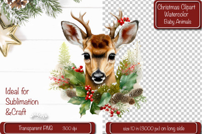 Christmas Clipart Reindeer Illustration Watercolor Animal Christmas cl