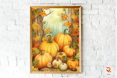 Pumpkin &amp; Autumn Leaves Wall Art