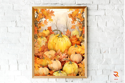 Pumpkin &amp; Autumn Leaves Wall Art