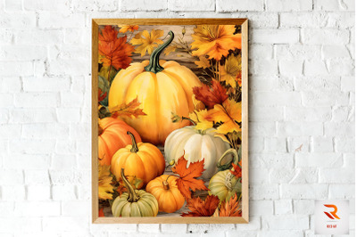 Pumpkin &amp; Autumn Leaves Wall Art